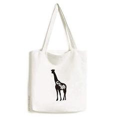 Bolsa de lona preta e branca com estampa de girafa, bolsa de compras casual