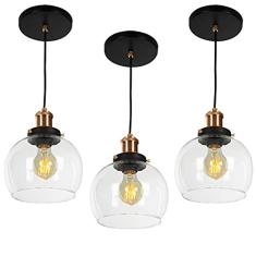 kit 3 Lustre Pendente Château Bola Media Vidro Preto/Cobre