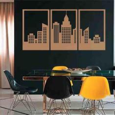Quadro Decorativo Vazado Cidade MDF 3mm Preto - Decoarts
