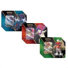 3 Latas Pokemon Cartas Estampas Ilustradas TCG Com 15 Pacotes de Carta