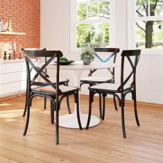 Kit 8 Cadeiras Katrina Preta Assento Corano Bege Aço New Green, PRETO