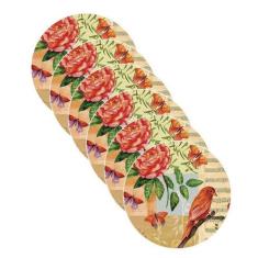 Sousplat Pássaro e Borboleta - NSW, com base, 6 Peças