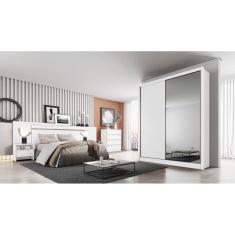 Guarda Roupa Solteiro com Espelho MDF 3 Gavetas - Toledo-Branco - Móveis Novo Horizonte