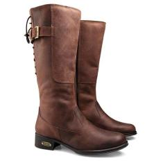 Bota Feminina Cano Longo Couro Cadarço Zíper Capelli Boots Café 37, 38
