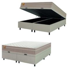 Cama Box Baú Casal Queen Colchão Molas Qatar 158x198x63cm Bege/Branco 
