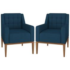 Kit 2 Poltronas Decorativas Sala de Estar Madonna Suede Azul