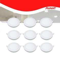 Kit 10 Painel LED Plafon Embutir 18W Redondo Branco Quente