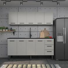 Balcão para Pia 200cm em Aço 4 Portas 3 Gavetas Juno Cozimax Cinza