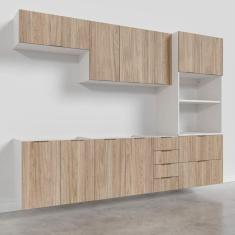 Cozinha Modulada 5 Peças Sem Tampo 2 Aéreos 2 Balcões 1 Torre Quente Ipanema CabeCasa MadeiraMadeira Acácia/Branco