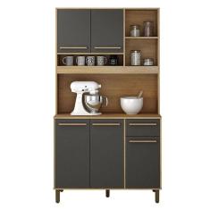 Armário de Cozinha Ametista Cinamomo Grafite - Valdemóveis