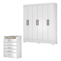 Cômoda Triunfo e Guarda Roupa Casal Verso Branco - Demóbile