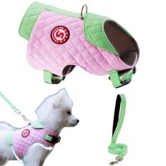 Peitoral para cães pequenos e médios, conjunto de coleira e coleira ajustável à prova d'água e resistente à sujeira, colete acolchoado respirável para filhotes