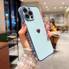 Capa de telefone macia galvanizada com coração de amor para iPhone 11 12 13 14 15 Pro Max XS X XR 7 8 Plus Mini SE 2020 Capa de silicone, azul celeste, para iphone 11