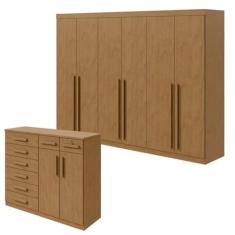 Conjunto de Guarda-roupa 6 Portas Bertha com Cômoda Toronto Amêndoa Clean