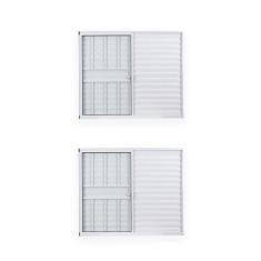 Kit com 2 Janelas de Alumínio Veneziana 100x150cm 3 Folhas 1 Fixa com Grade e Vidro Liso Soft Plus Branco