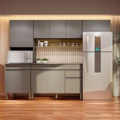 Cozinha Compacta Line 9 Portas 1 Gaveta Gris/Freijo - Kits Paraná, Cin