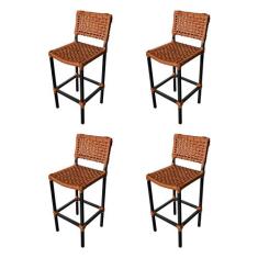 Kit 4 Banquetas Premiuim Assento Curvo França em Aluminio e Corda Naút