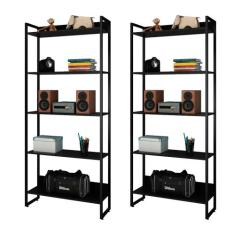 Kit 2 Estantes Livreiro Studio Industrial Preto  Mpozenato - Mpozenato