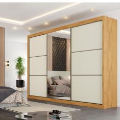 Guarda Roupa Casal com Espelho 3 Portas de Correr 100 MDF Braganca Europa