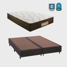Cama box casal bi partida marrom + colchão mola bonnel 138x188x20 Inmetro