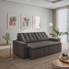 Sofá Cama Retrátil e Reclinável 3 Lugares 260cm em Linho Palmeira CabeCasa MadeiraMadeira