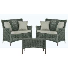 2 Sofá Área e Mesa Igapó Alumínio Pintura Marrom Corda Náutica Estofado Impermeável Almofada 3 Trama