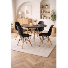Kit Mesa de Jantar Redonda 90cm com 4 Cadeiras Eames Eiffel  Preto - D