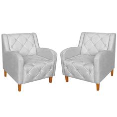 Kit 02 Poltronas Decorativas Munique Pés Trapézio Suede Branco - DS Estofados