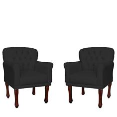 Kit 02 Poltronas Decorativas Anita Pés Luis XV Suede Preto - DS Estofados