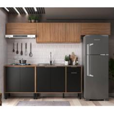 Cozinha Modulada 5 Peças 10 Portas e 1 Gaveta Thalita Moveis Sul Nogal Manchester/Preto