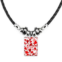 DIYthinker Colar de coração rosa vermelho amor dia dos namorados joia torque pingente de corda de couro