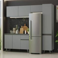 Armário De Cozinha Completa 220cm Cinza Nice Madesa 03 Cinza