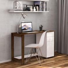 Escrivaninha 120cm 1 Porta 2 Gavetas Zurique Branco/Tannat