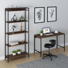 Conjunto Home Office 2 Peças Escrivaninha com Estante Active Yescasa Nogal