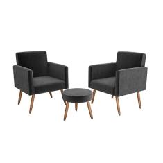 Conjunto 02 Poltronas Decorativas e 1 Puff Dallas - Chumbo