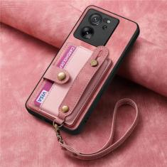 Capa de couro para cartões de pulseira, bolsa de bolso com alça para xiaomi note 13 pro 12 plus 12t 13t 11 lite x5 x4 pro x3, rosa, para xiaomi 13t (pro)