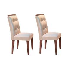 Cadeira Sala de Jantar Imperatriz Madeira Kit 2 Un Capuccino/Veludo Creme - Rufato