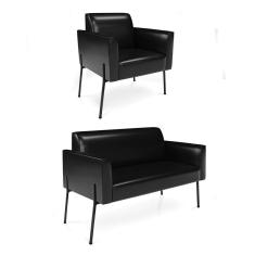 Sofá Namoradeira E Poltrona Pé De Ferro Preto Marisa Corano D03 - D`rossi Cor Preto