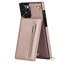 Capa tipo carteira com alça de ombro para iPhone 15 Pro Max 14 13 12 11 Pro Max 15 Plus 13 Pro, capa traseira de couro com bolso para cartão, rosa, para iPhone 12