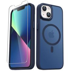 Capa para iPhone 14, capa para iPhone 13, capa magnética fosca com 1 protetor de tela, suporte para Magsafe, capa protetora translúcida fosca fina à prova de choque para iPhone 14/13 de 6,1 polegadas,