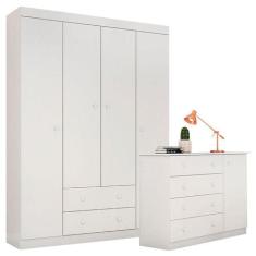 Cômoda e Guarda Roupa Infantil Helena Branco Brilho - Phoenix - Phoeni