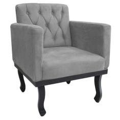 Poltrona Classic Pés Luís XV Suede Cinza - Doce Sonho Móveis