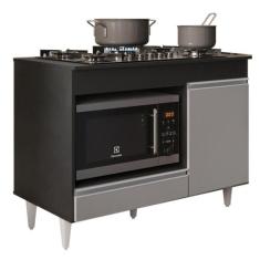 Balcão Multiuso para Cooktop 4 Bocas Georgia Preto/Cinza - Lumil Móvei