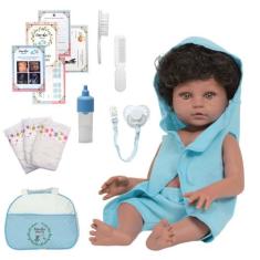 Boneco Bebê Reborn Negro Príncipe 46cm Com Vários Itens - Cegonha Rebo