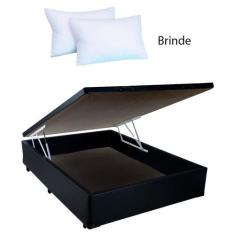 Cama Box Baú Casal  44x138x188 cm  Couro Preto - Rosana Colchões