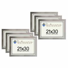 Kit 6 Molduras Porta Diploma Certificado A4 21x30 Prateado - Santamari