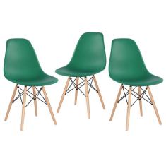 Kit 3 Cadeiras Charles Eames Eiffel Dsw Com Pés De Madeira Clara Verde Escuro