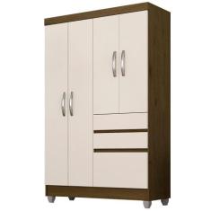 Guarda Roupa Solteiro Lia 4 Portas Cedro/ Off White - Moveis Arapongas
