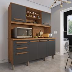 Armário Para Cozinha 6 Portas 2 Gavetas Luna Plus Imop Móveis Cinamomo/Grafite