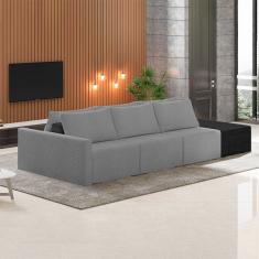 Sofá Ilha Modulado Milos 342cm Puff Lateral Cinza Escuro Preto Manchado Bouclê/pu G33 - Gran Belo